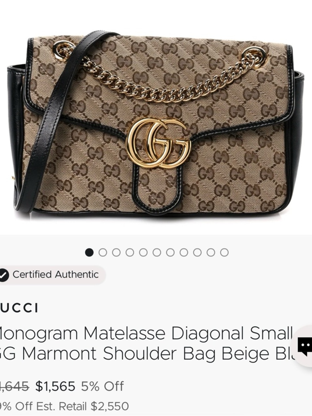 Gucci Beige Monogram Canvas Shoulder Bag with Black Trim and Gold Hardware